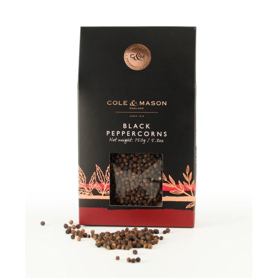 Cole & Mason Gourmet Spice Refill Box - Pairs Well with Chicken, Beef, Pork & More - Peppercorn Refill for Pepper Mill Grinder - Black Pepper 5.3 Oz Box