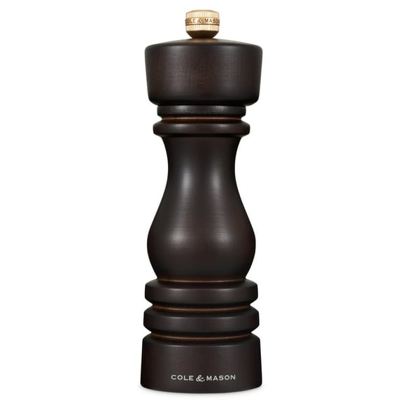 Cole & Mason London Chocolate Wood Pepper Mill, Precision+ Carbon Mechanism, Pepper Grinder with Adjustable Grind, Beech Wood, 180mm, Seasoning Mill, Lifetime Mechanism Guarantee