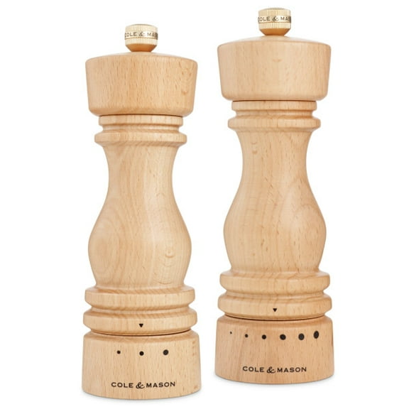 Cole & Mason London Natural Beech Grind Select Salt & Pepper Mill Gift Set 7"