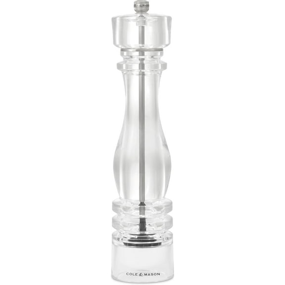 Cole & Mason London Refillable Spice Mill - Kitchen & Home Accessory - Table Black Pepper Grinder - Pepper Mill with Carbon Steel Mechanism - 12", Acrylic