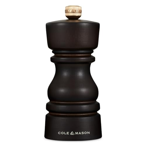 Cole & Mason London Refillable Spice Mill - Kitchen & Home Accessory - Table Black Pepper Grinder - Pepper Mill with Carbon Steel Mechanism - 5", Chocolate Wood
