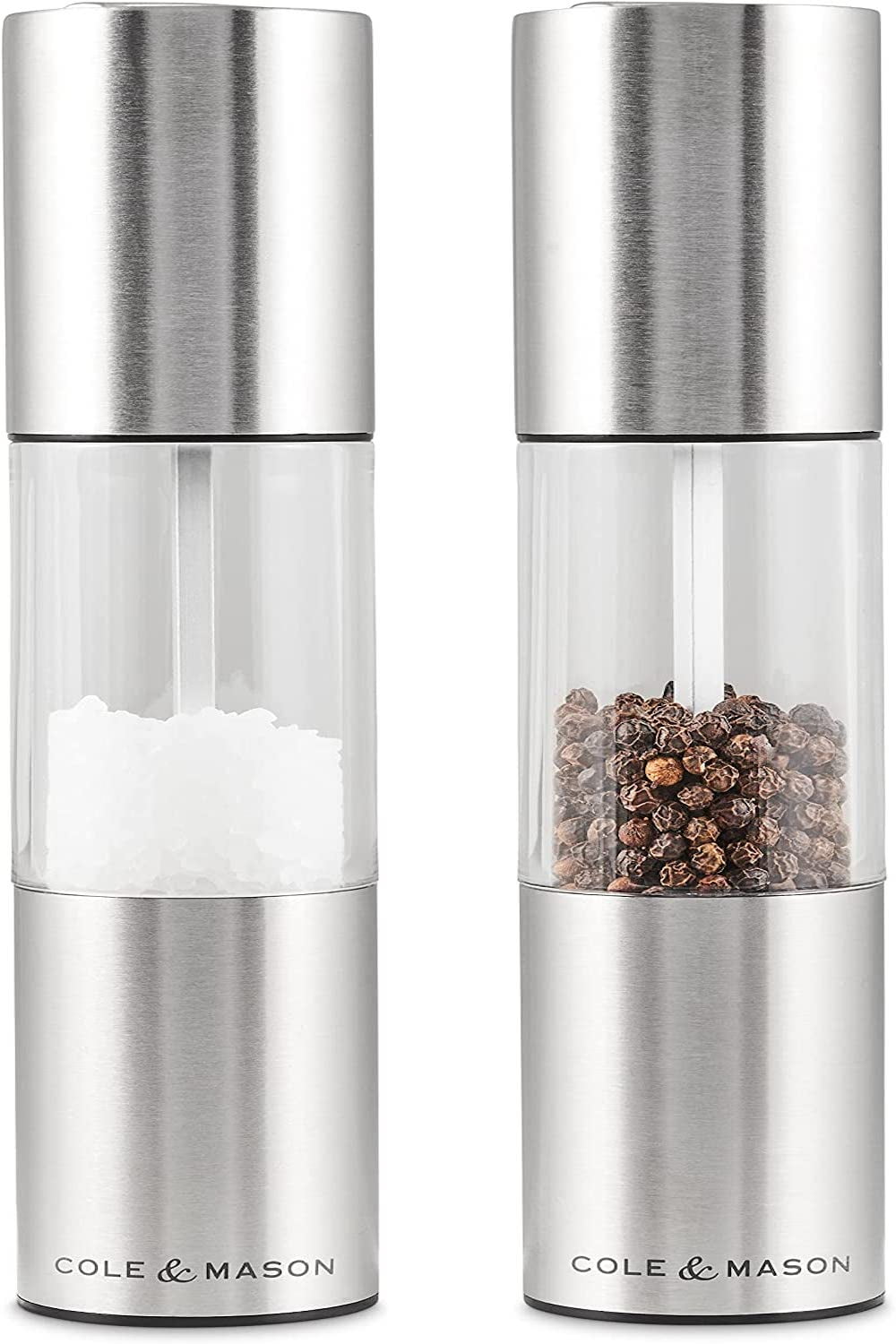 Cole & Mason Oslo Precision + Adjustable Salt & Pepper Mill Set,  Silver/Clear Top