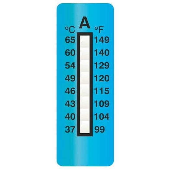 Cole-Parmer Irreversible 8-Point Vertical Temperature Label, 100-150F/37-65C; 25/Pk