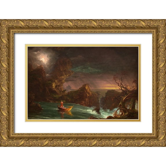 Cole, Thomas 14x11 Gold Ornate Wood Framed with Double Matting Museum Art Print Titled - The Voyage of Life Manhood