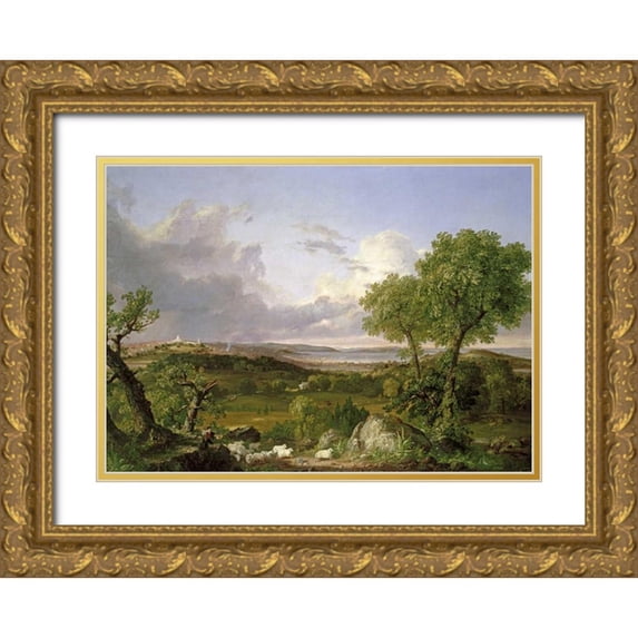 Cole, Thomas 14x11 Gold Ornate Wood Framed with Double Matting Museum Art Print Titled - View of Boston