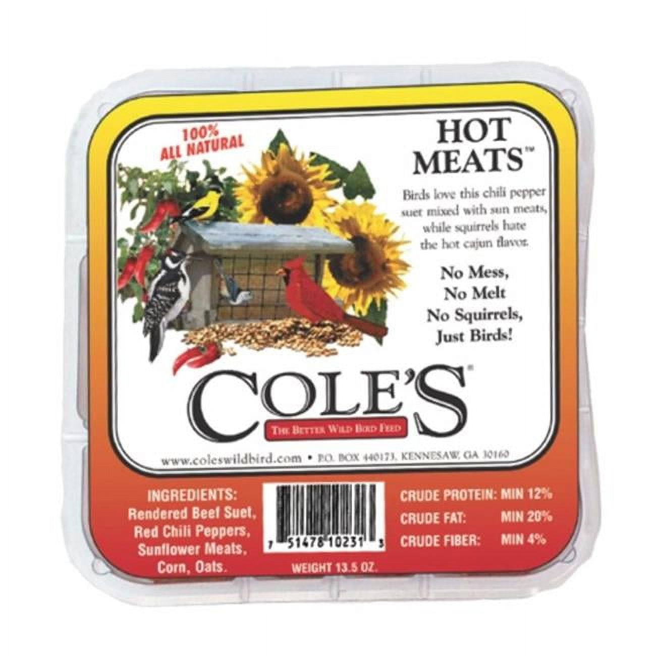 Cole's Hot Meats Assorted Species Beef Suet Wild Bird Food 11.75 oz