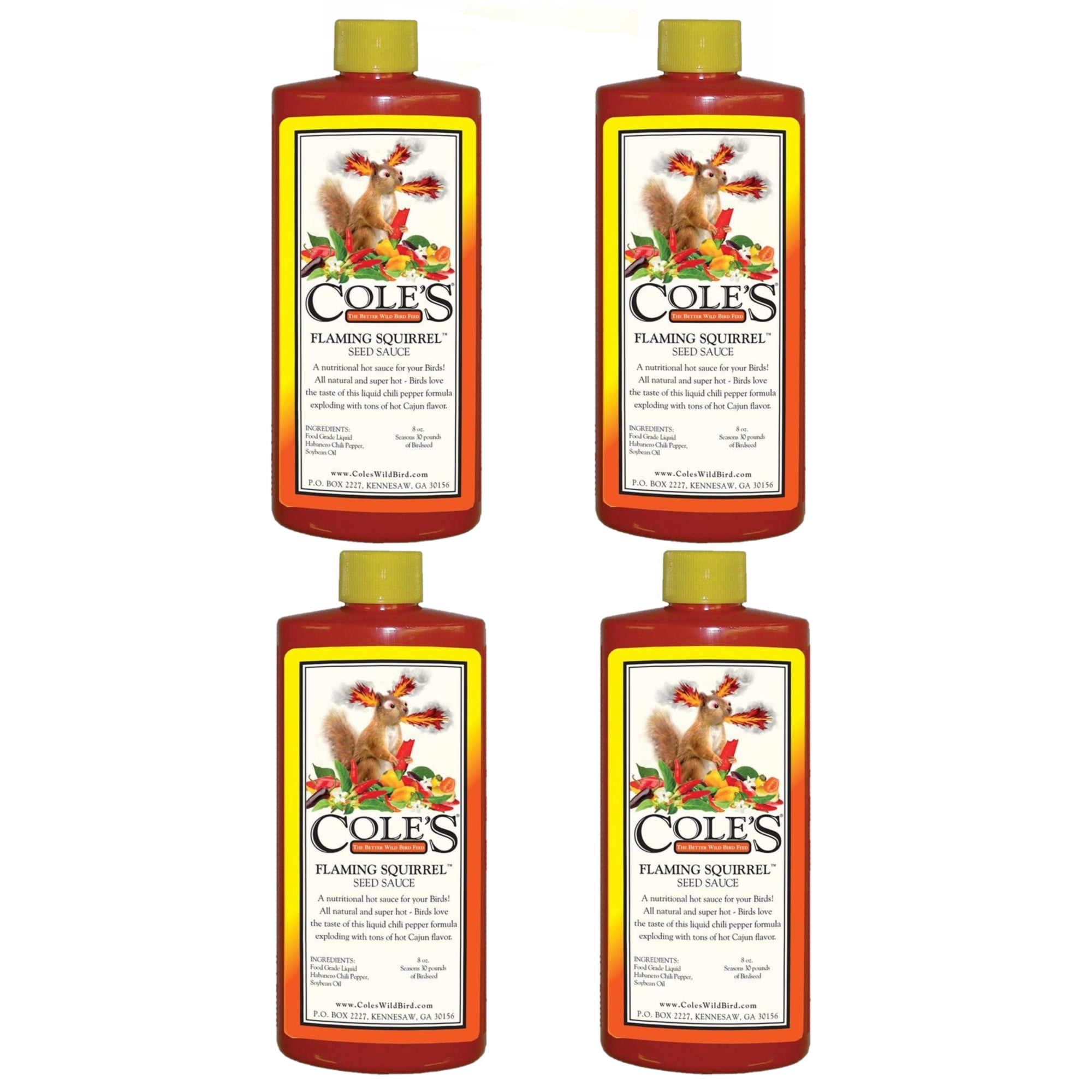 Cole's Wild Bird Feed Flaming Squirrel Seed Sauce, 8 oz. Bottle (4 Pack)
