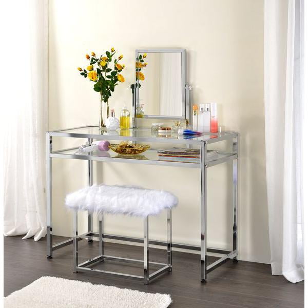 Coleen Chrome Vanity Set with Glass Top and Mirror