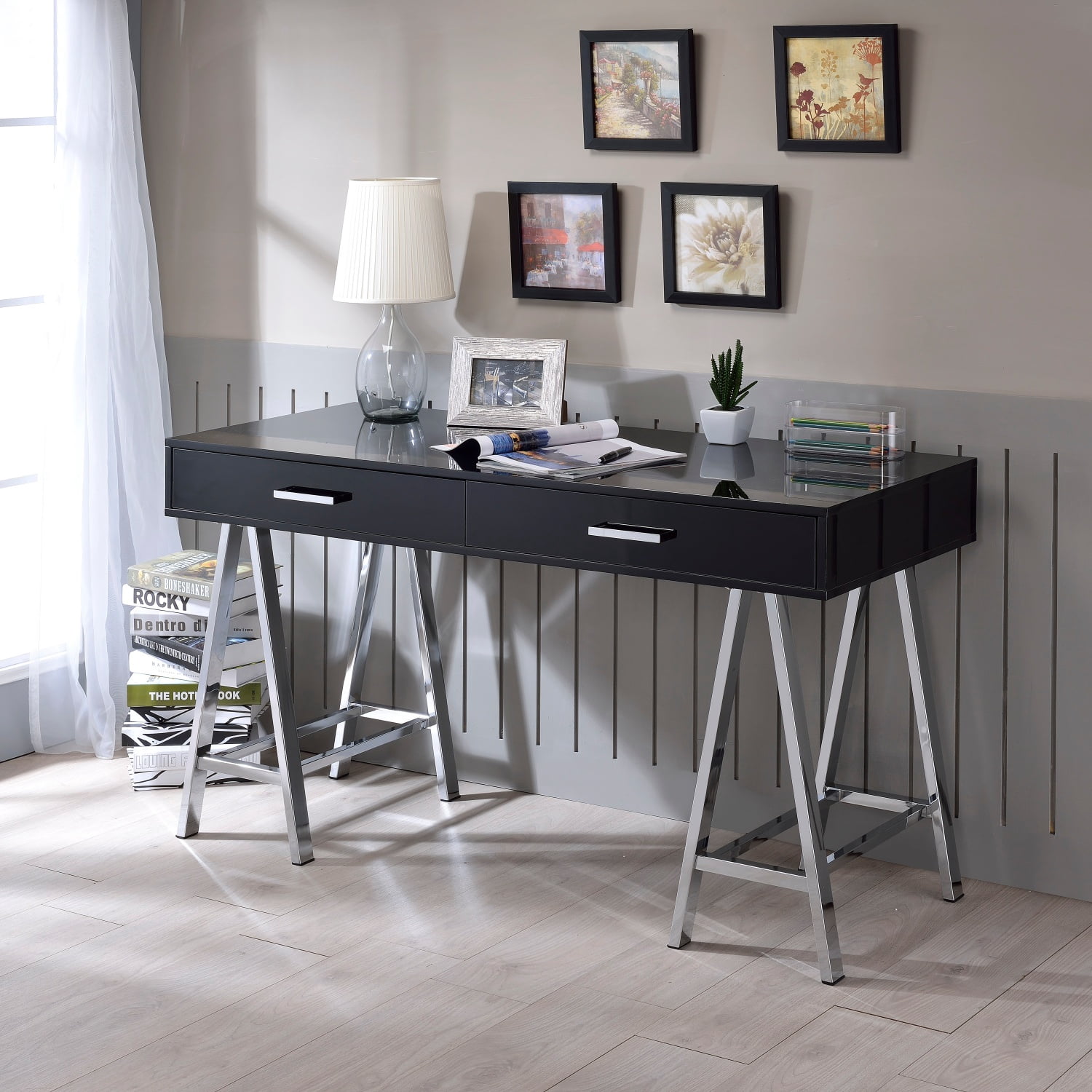 Coleen Black High Gloss & Chrome Finish Writing Desk