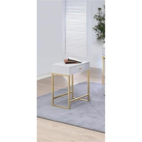 Coleen Side Table  White & Brass