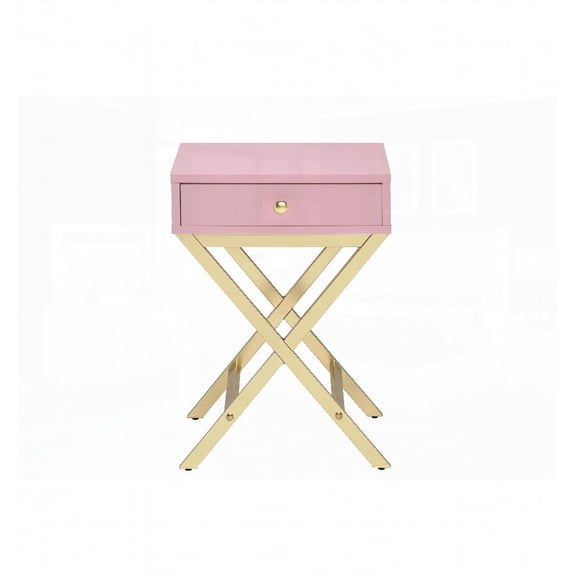 Coleen's Pink & Gold Accent Table - Features 13"x9"x2"H Drawer, 40lbs Top & 20lbs Drawer Weight Restraint