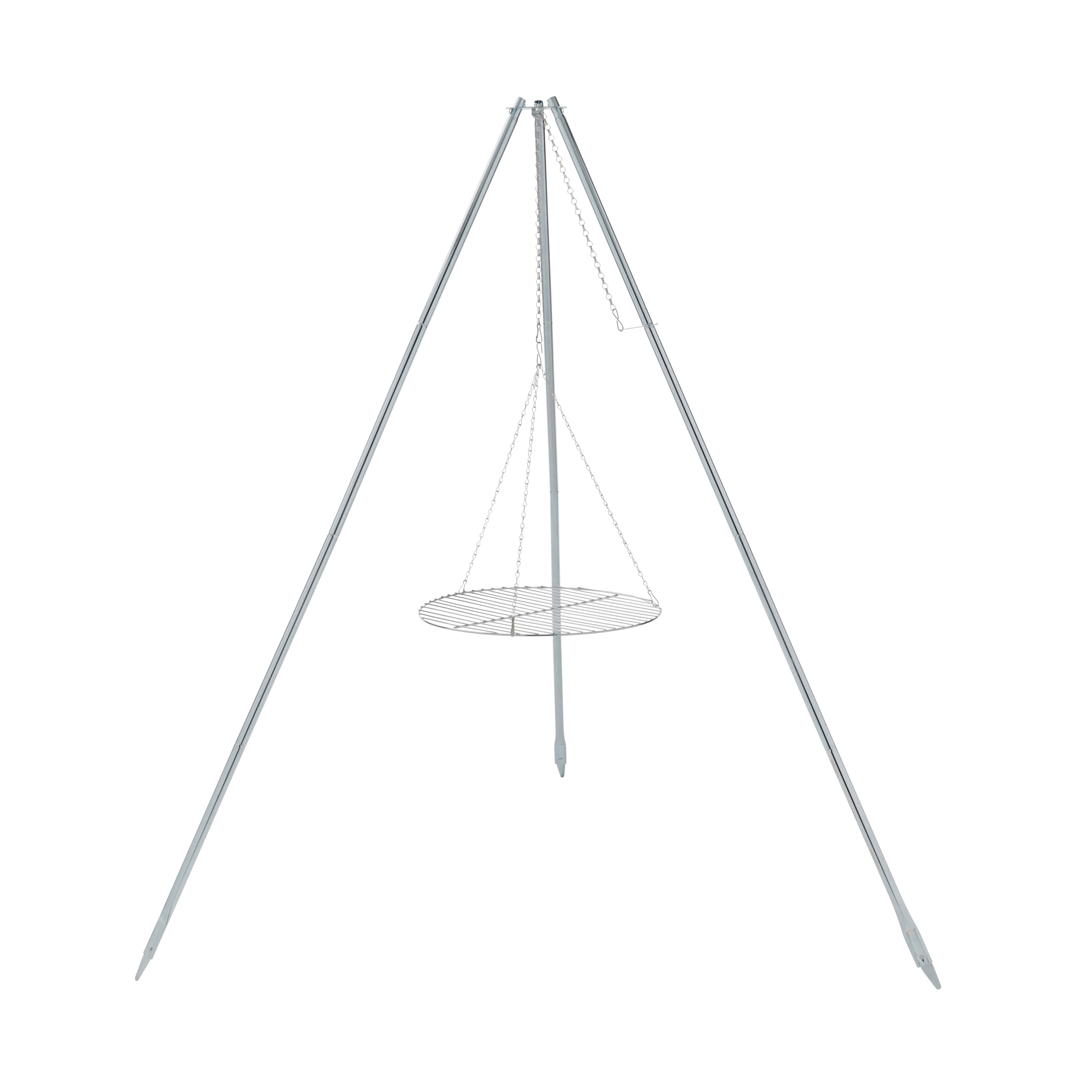 Silver Adjustable Height Electric Camping Tripod Grill and Lantern Hanger