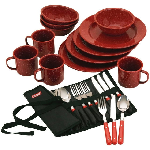 Coleman 24Piece Enamel Dinnerware Set, Red