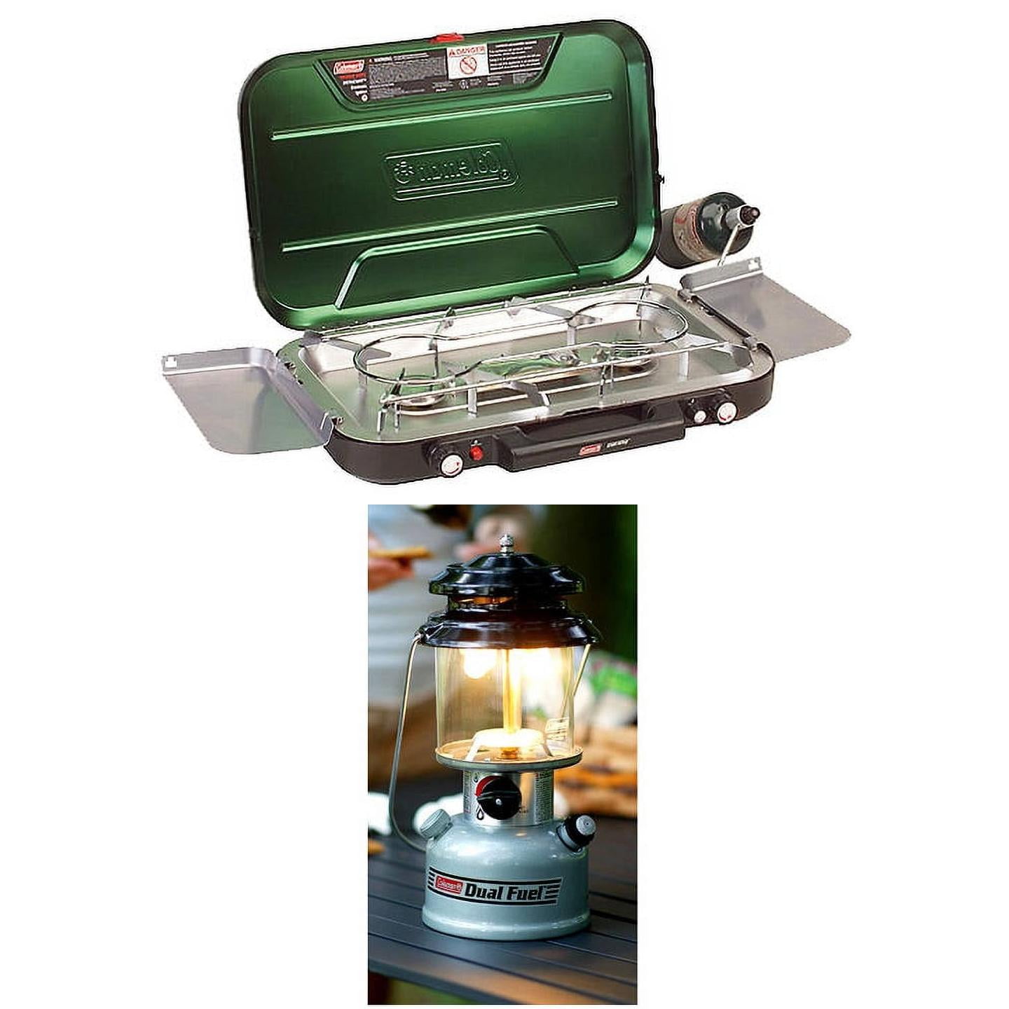 Coleman 3 Burner Fuel Camp Stove and 2 Mantle Lantern Value Bundle