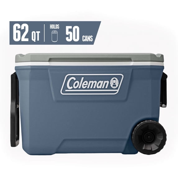 Coleman Classic 62 QT Hard-Sided Ice Chest Cooler with Wheels, Lakeside Blue