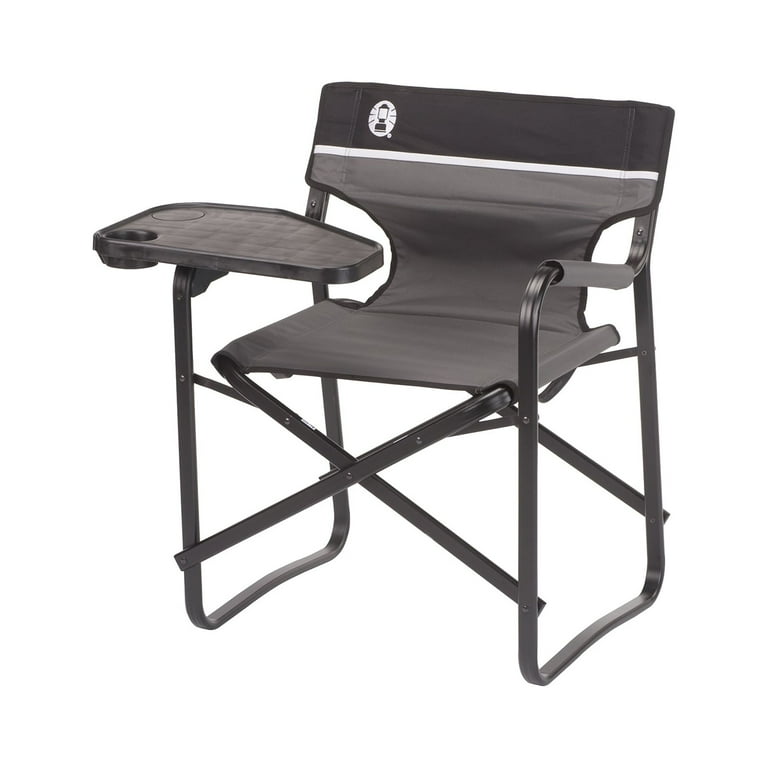 Coleman Aluminum Adult Deck Chair with Swivel Table Gray