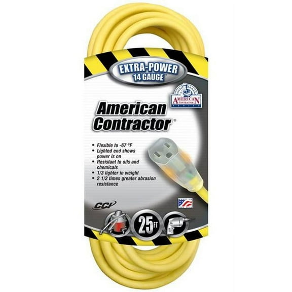 Coleman Cable 01497 14/3 25' Contractor Extension Cord with Lighted End