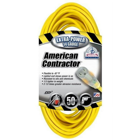 Coleman Cable 01498 14/3 50' Contractor Extension Cord with Lighted End