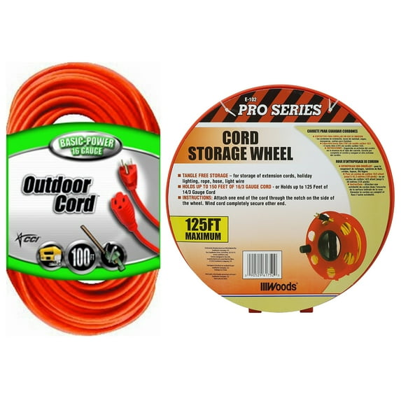 Coleman Cable 02309 16 Gauge 100ft Orange 1 Outlet Heavy Duty Extension Cord 2 Pieces Pack