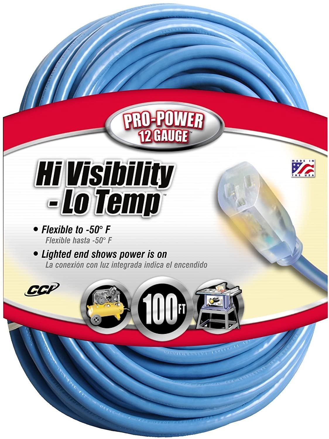 Coleman Cable 02569 12/3 Hi-Visibility Low-Temperature Outdoor Extension Cord, 100-Foot