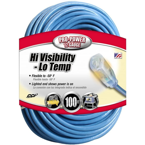 Coleman Cable 02569 12/3 Hi-Visibility Low-Temperature Outdoor Extension Cord, 100-Foot