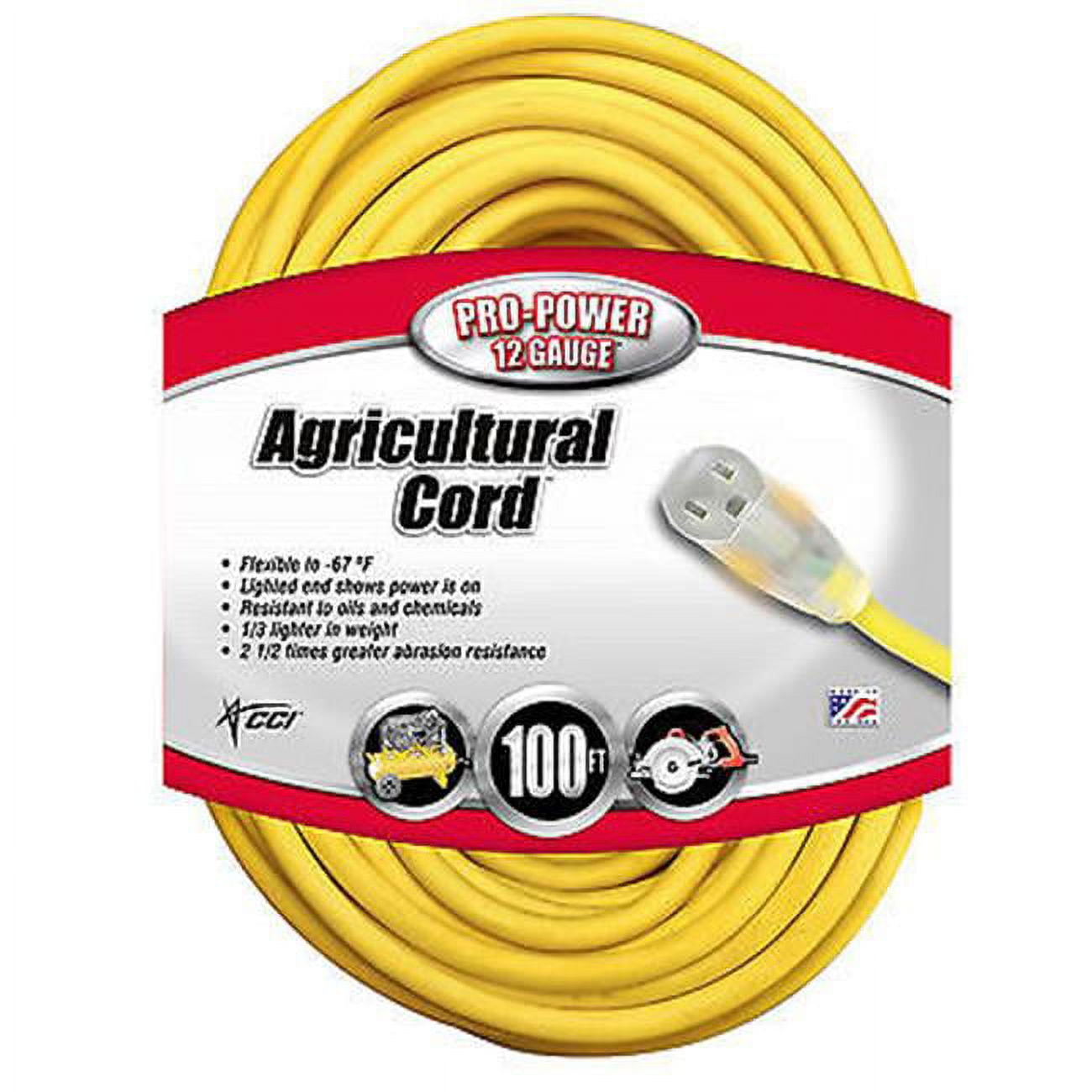 Coleman Cable 100 ft. 12 by 3 Gauge AllWeather Extension Cord, Yellow