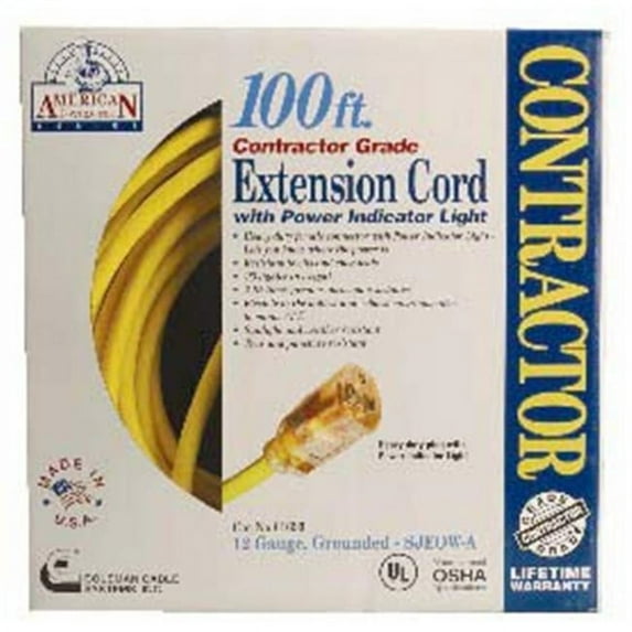 Coleman Cable 100ft. 12-3 Yellow Contractor Single Tap Outdoor Extension