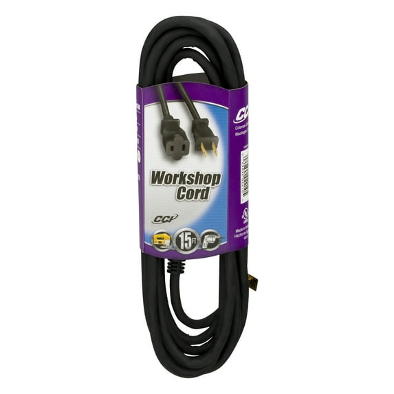 Coleman Cable 16/2-Wire Gauge Vinyl Outdoor Extension Cord, 15-Foot, Black