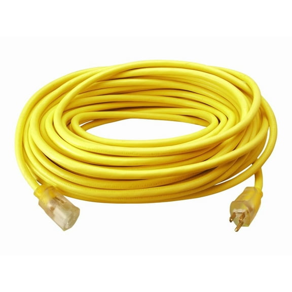 Vinyl Extension Cord, 50 ft, 1 Outlet, Yellow