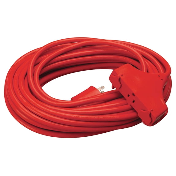 Coleman Cable 42188804 14/3 50' Red CCI Tri Source Three Receptacle Extension Cord