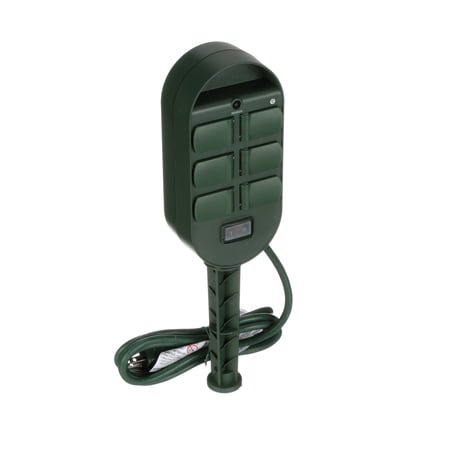 Coleman Cable 59785 6 Outlet Power Stake Built in Timer & Remote