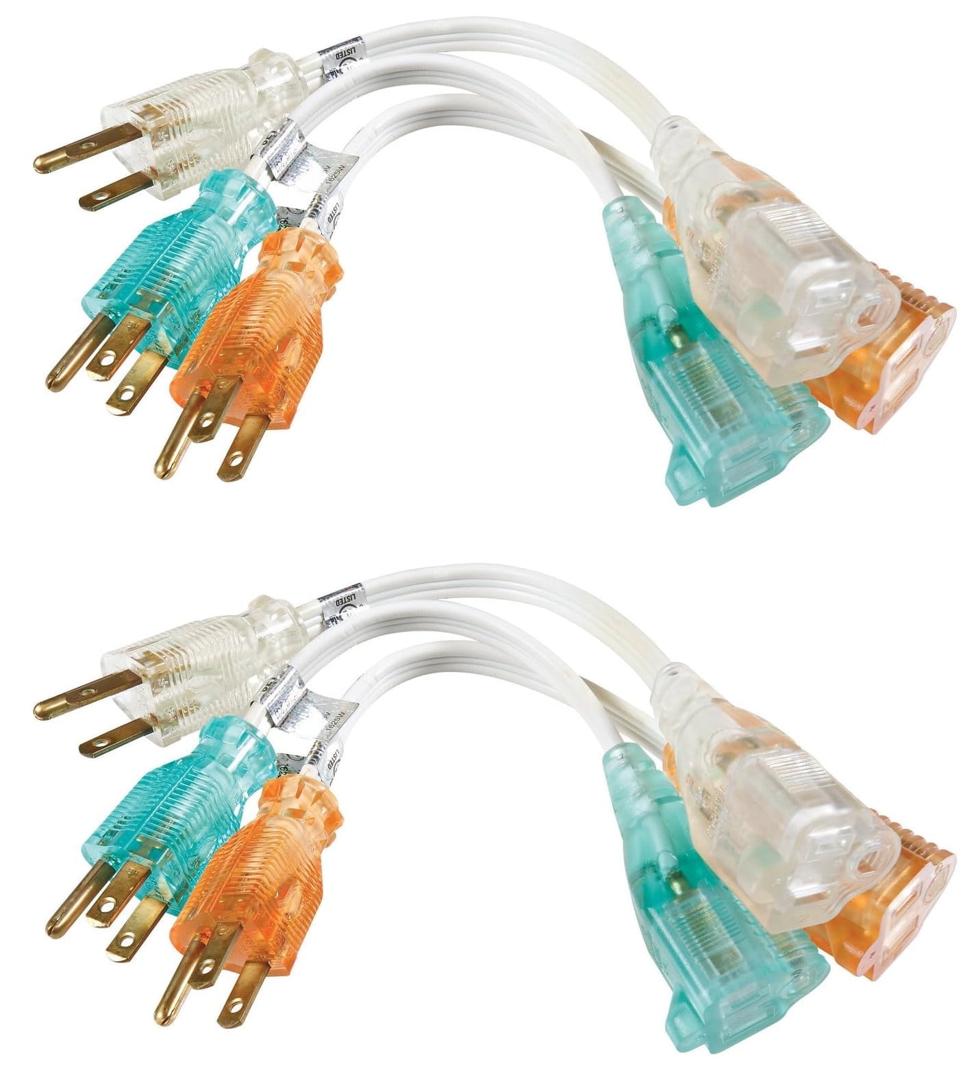 Coleman Cable 6991 Multicolor 3-Outlet Power Strip Liberator Extension Cord, 8-Inch, 2-Pack