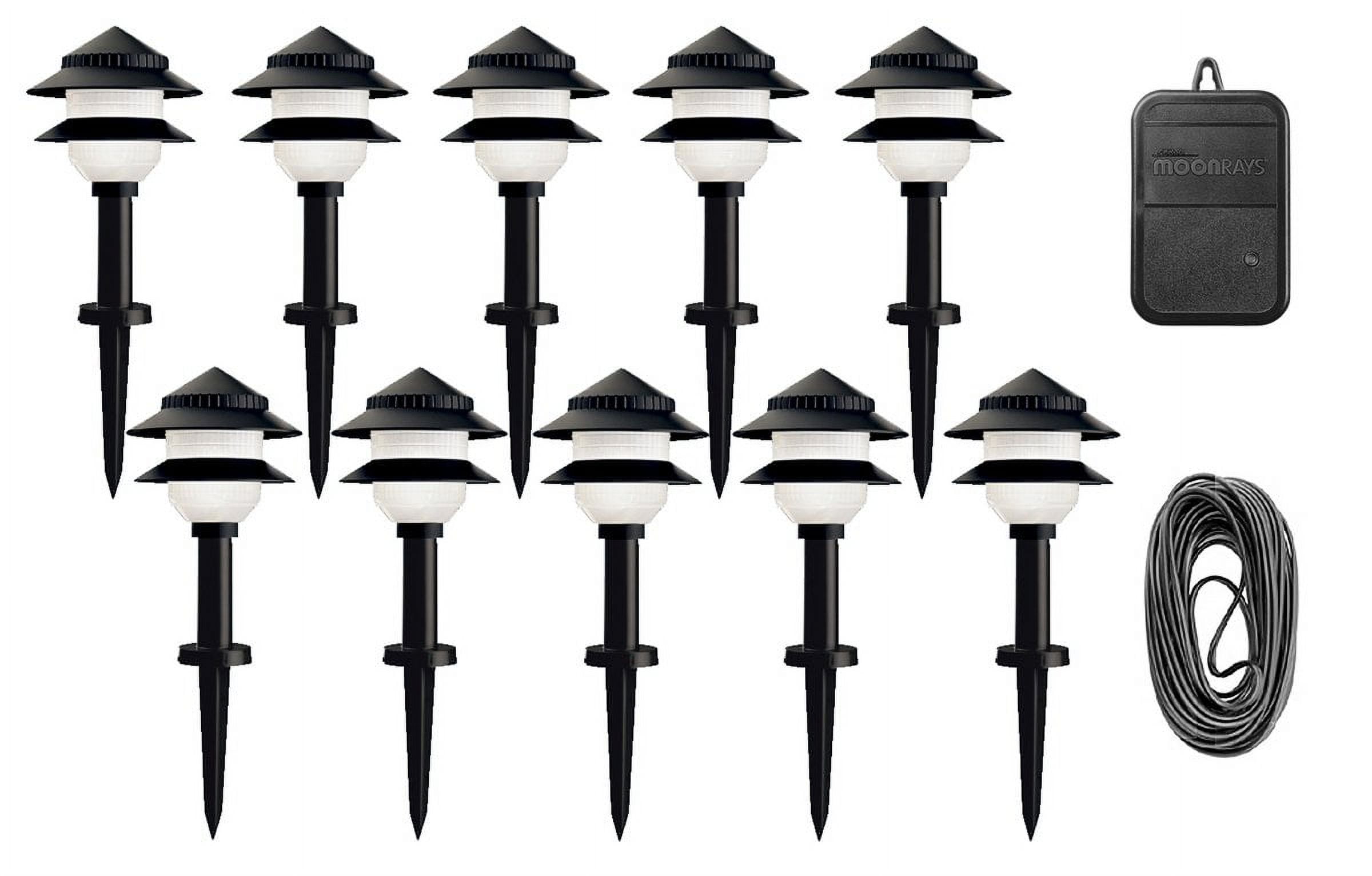 Moonrays 95534 Black Solar Path Lights In Tiered Design (Low Voltage 10-Fixture Kit) Moonrays 95534 Black Solar Path Lights In Tiered Design (Low Voltage 10-Fixture Kit)