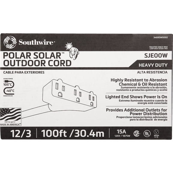 Coleman Cable Polar Solar Cold Weather 3-Outlet Extension Cord - Single Pack