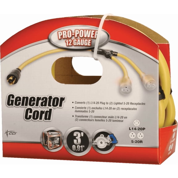 Coleman Cable Pro-Power 12/4 Generator Cord - Single Pack  Indoor & Outdoor Use, NEC-Compliant