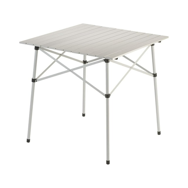 Coleman Compact 27.6" W x 27.6" L Roll-Top Aluminum Adult Camping Table, Silver