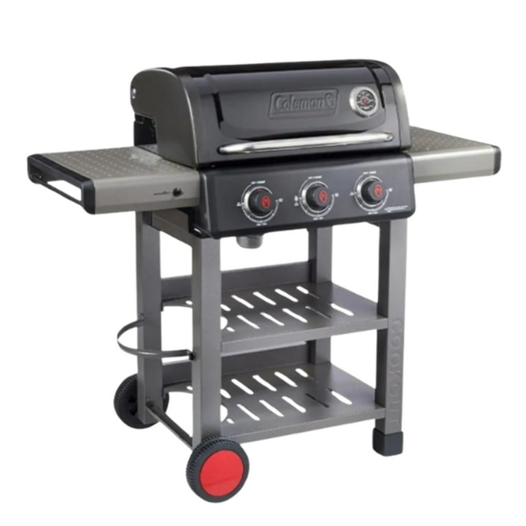 Coleman Cookout 3 Burner Propane Gas BBQ Grill with Side Storage Shelves 36 000 BTU Black Stove
