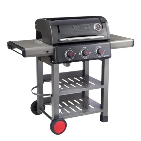 Coleman Cookout 3-Burner Propane Gas BBQ Grill with Side & Storage Shelves 36,000 BTU, Black Stove