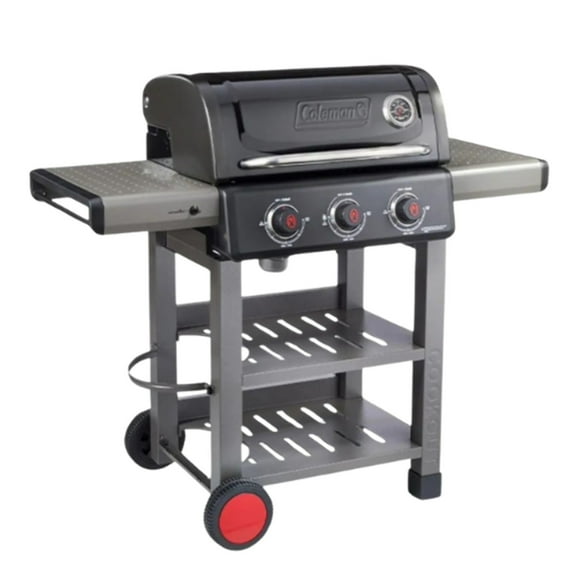 Coleman Cookout 3-Burner Propane Gas BBQ Grill with Side & Storage Shelves 36,000 BTU, Black Stove