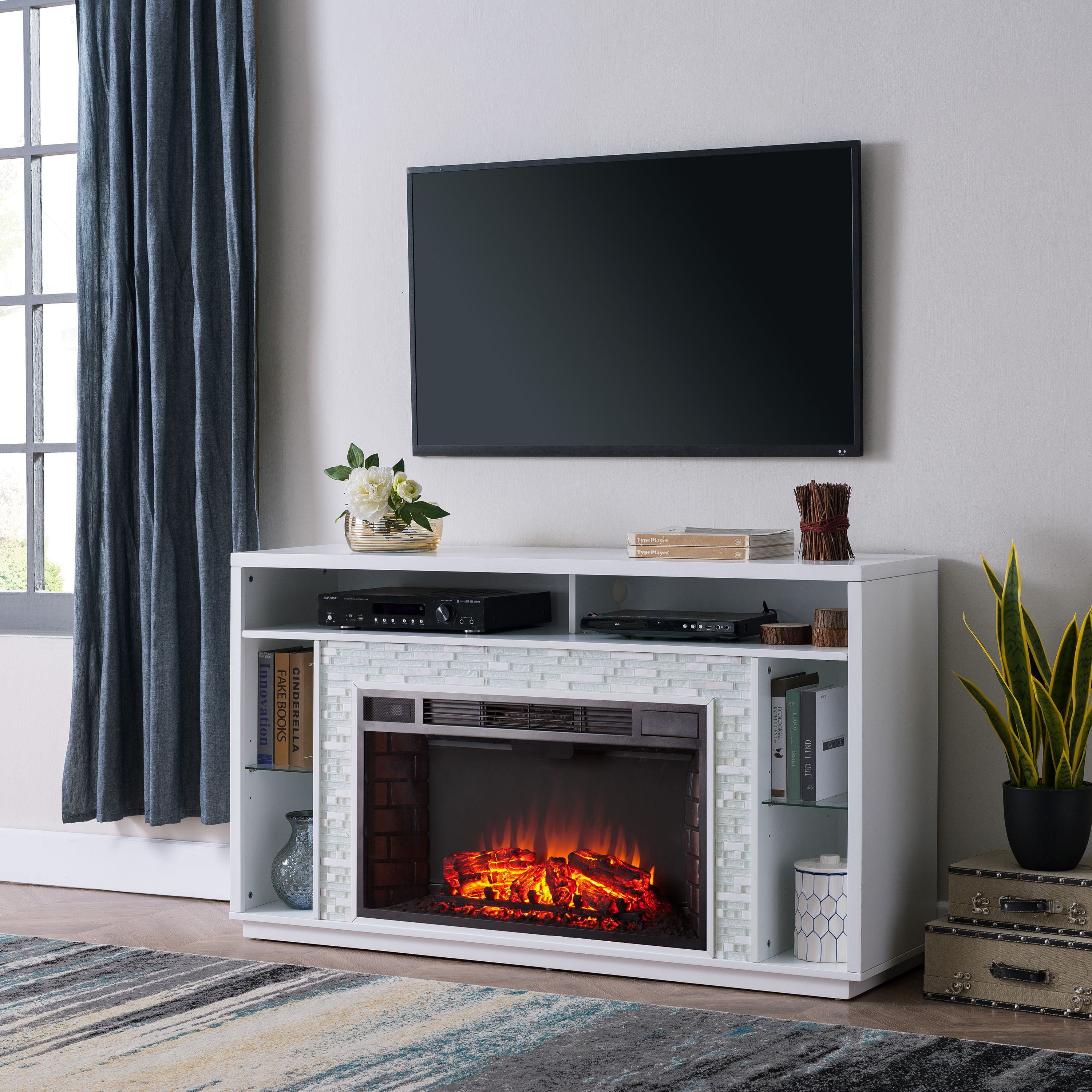Coleman Glass Tiled Media Fireplace, For TV's up to 64, White - Walmart.com
