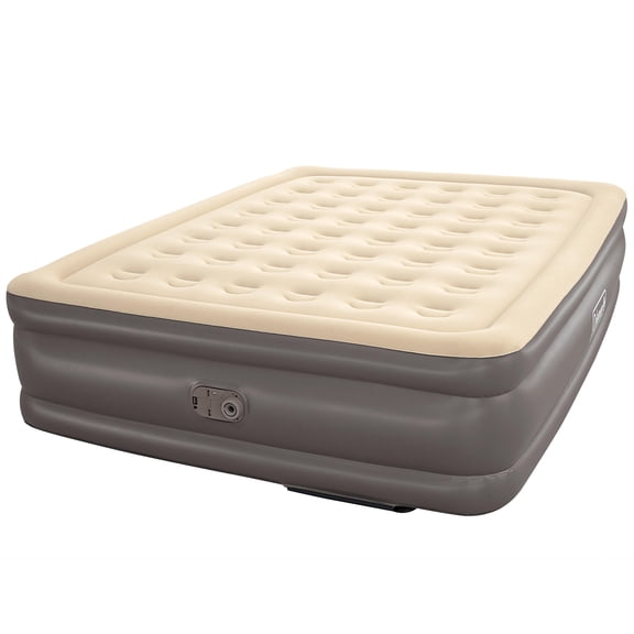 Coleman: GuestRest 18" Air Mattress - Queen - Built-In AC Pump, Tan Inflatable Indoor Bed, Puncture Resistant, Bolster Sides, Coil Support, 661 Lb Cap