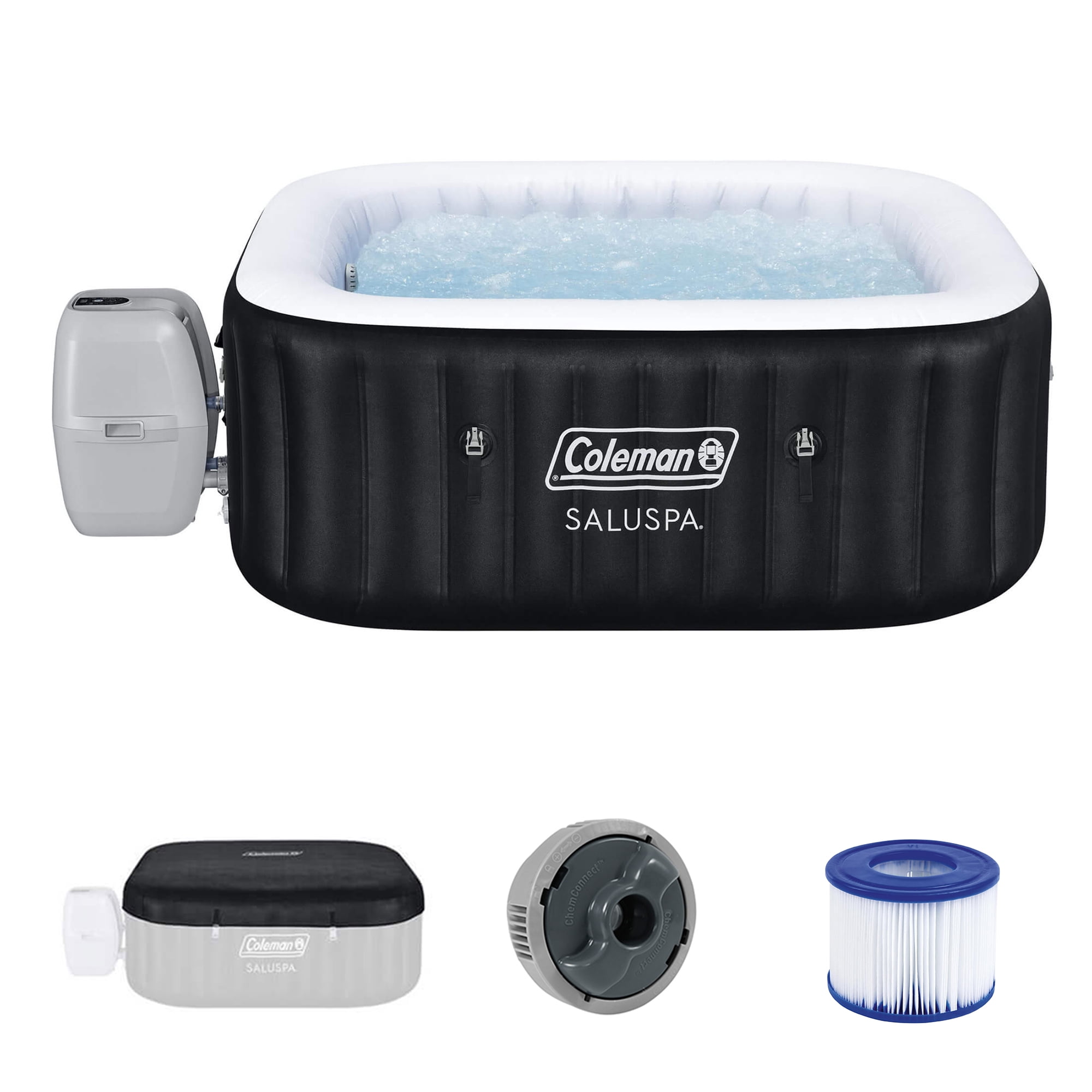 Coleman Hawaii 4-6 Person AirJet Inflatable Hot Tub with EnergySense Cover, Black, 71"x28"