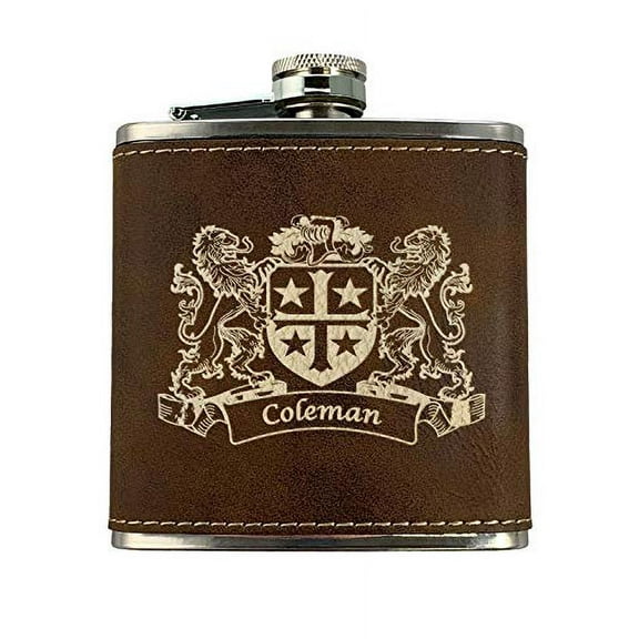 Coleman Irish Coat of Arms Leather Flask - Rustic Brown