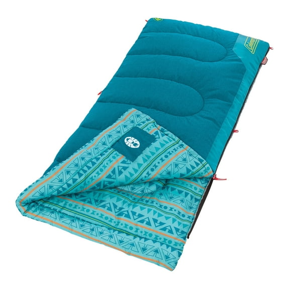 Coleman Kids 50-Degree Warm Weather Rectangular Youth Sleeping Bag, Teal, 26"x60"