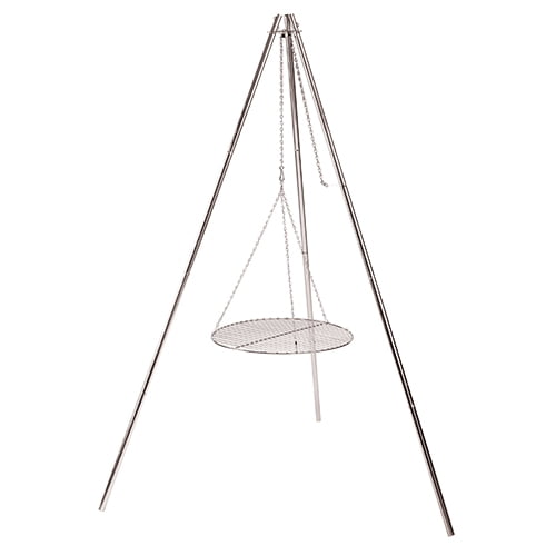 Silver Adjustable Height Electric Camping Tripod Grill and Lantern Hanger