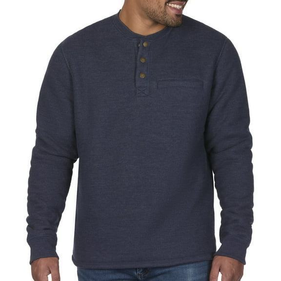 Coleman Long-Sleeve Sherpa Lined Waffle Henley Shirts For Men (Indigo Heather, XXL)