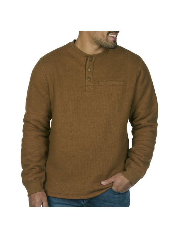 Coleman Long-Sleeve Sherpa Lined Waffle Henley Shirts For Men (Walnut Heather, Medium)