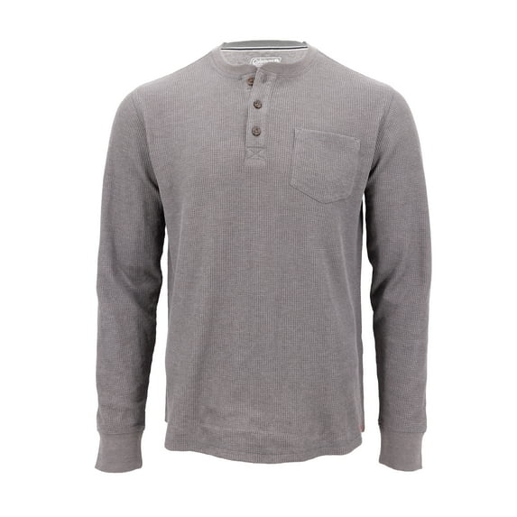 Coleman Long-Sleeve Waffle Thermal Henley Shirts For Men (Light Grey Heather, XL)