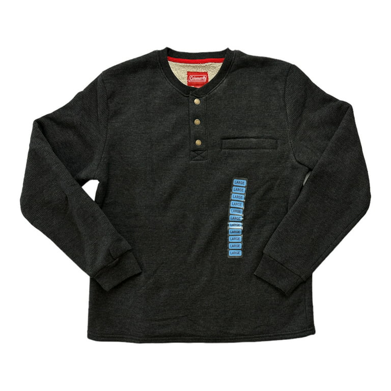 Stanley Sweater Adult 2XL XXL Black Sherpa Fleece Lined Preppy Cotton  Henley Men