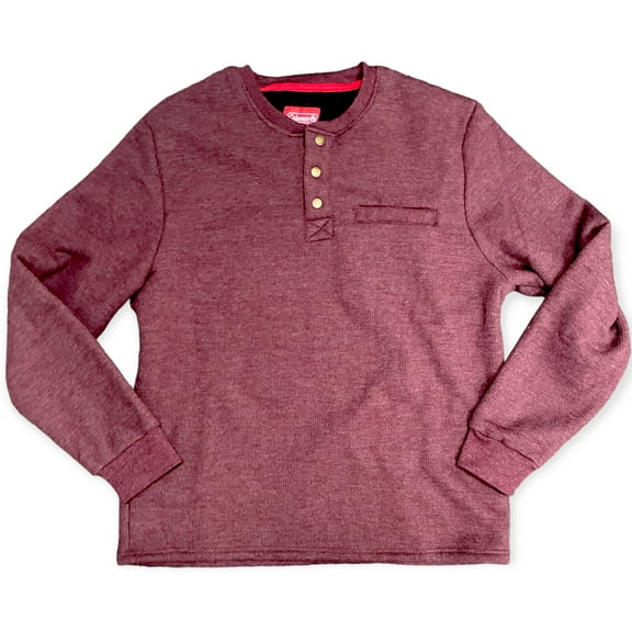 Coleman Men's 1/4 Snap Sherpa Lined Waffle Relaxed Fit Henley Shirt (Port Heather, XL)